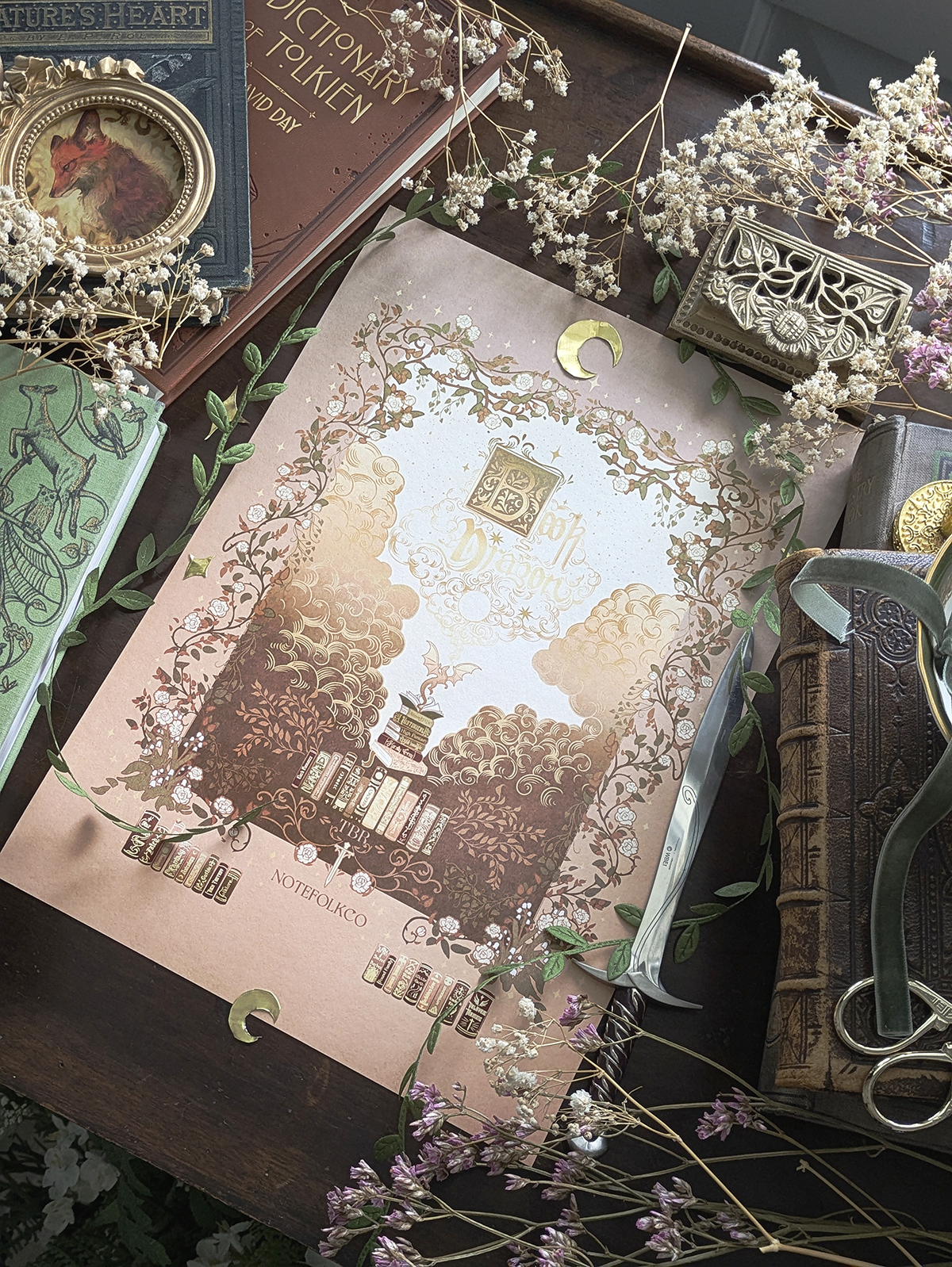 Book Dragon fine art print vintage